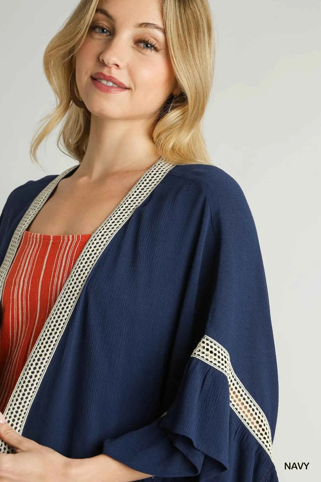 Umgee Ruffle Trim Kimono with Crochet Accent ea7fbd09-9f25-4c3b-8ef2-fb88a553ad87-Max-Origin
