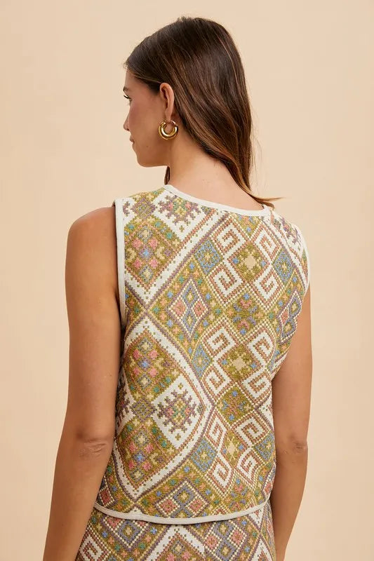 Ethnic Woven Jacquard Tie Front Vest ea843fb1348f495385faa29676506ef0-Max-Origin