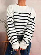 Striped Round Neck Drop Shoulder Sweater ea8d25b1b40d46aab385bde1479e9901-Max-Origin