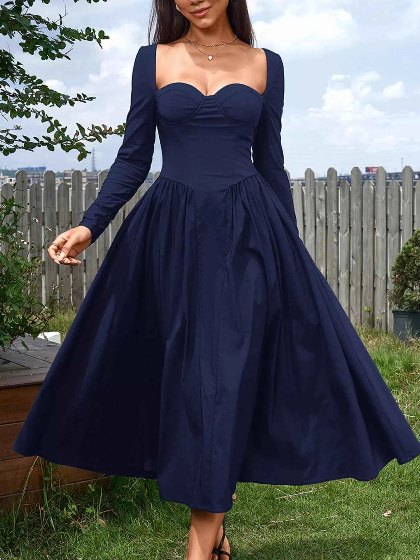 Sweetheart Neckline Long Sleeve A-Line Midi Dress Navy Blue ea8db25bf2204b7f90a84fcd7a5e939f-Max-Origin