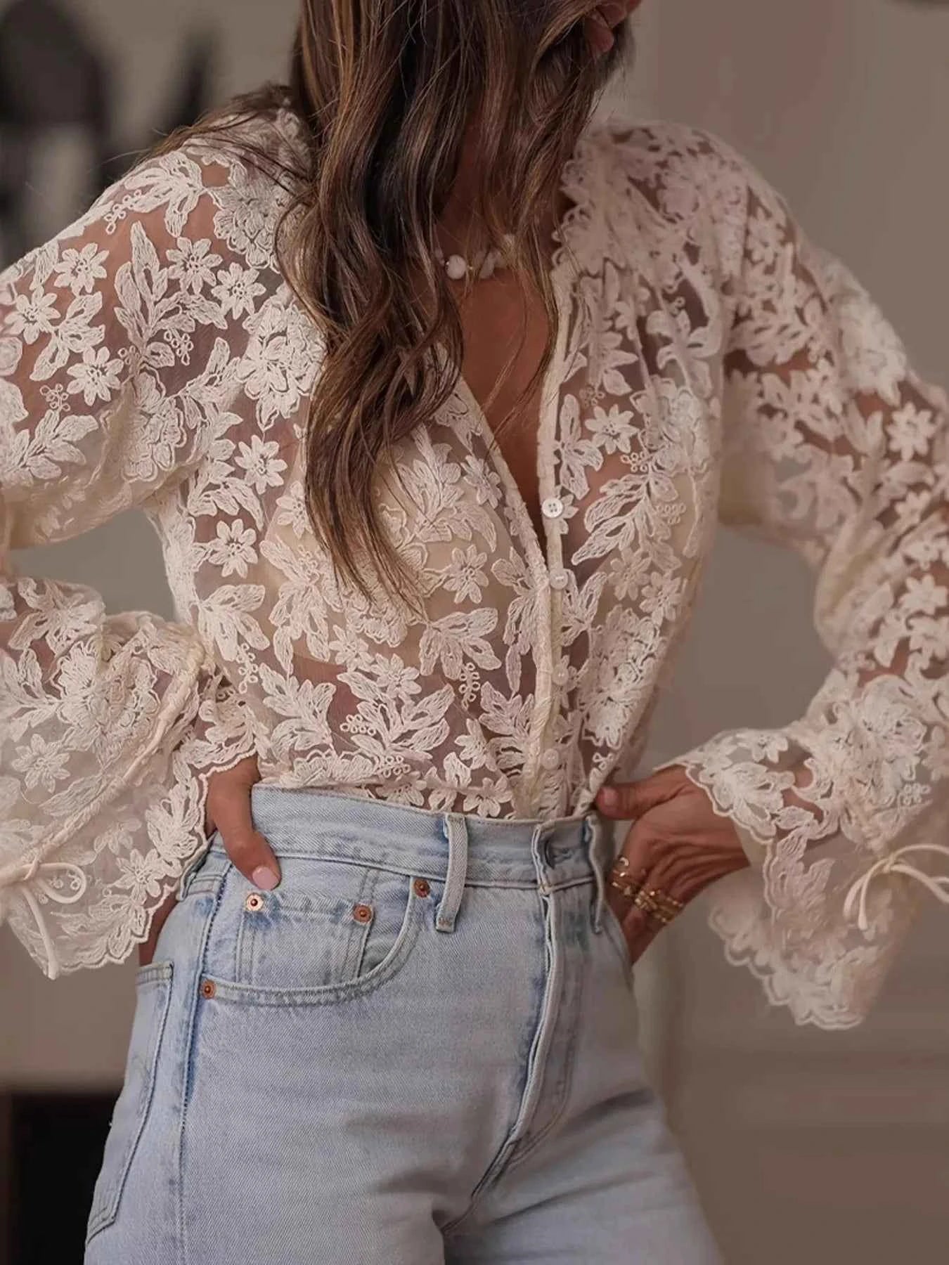 Lace Button Up Long Sleeve Shirt ea9ca7ce6d704e858af6bb2857627646-Max-Origin