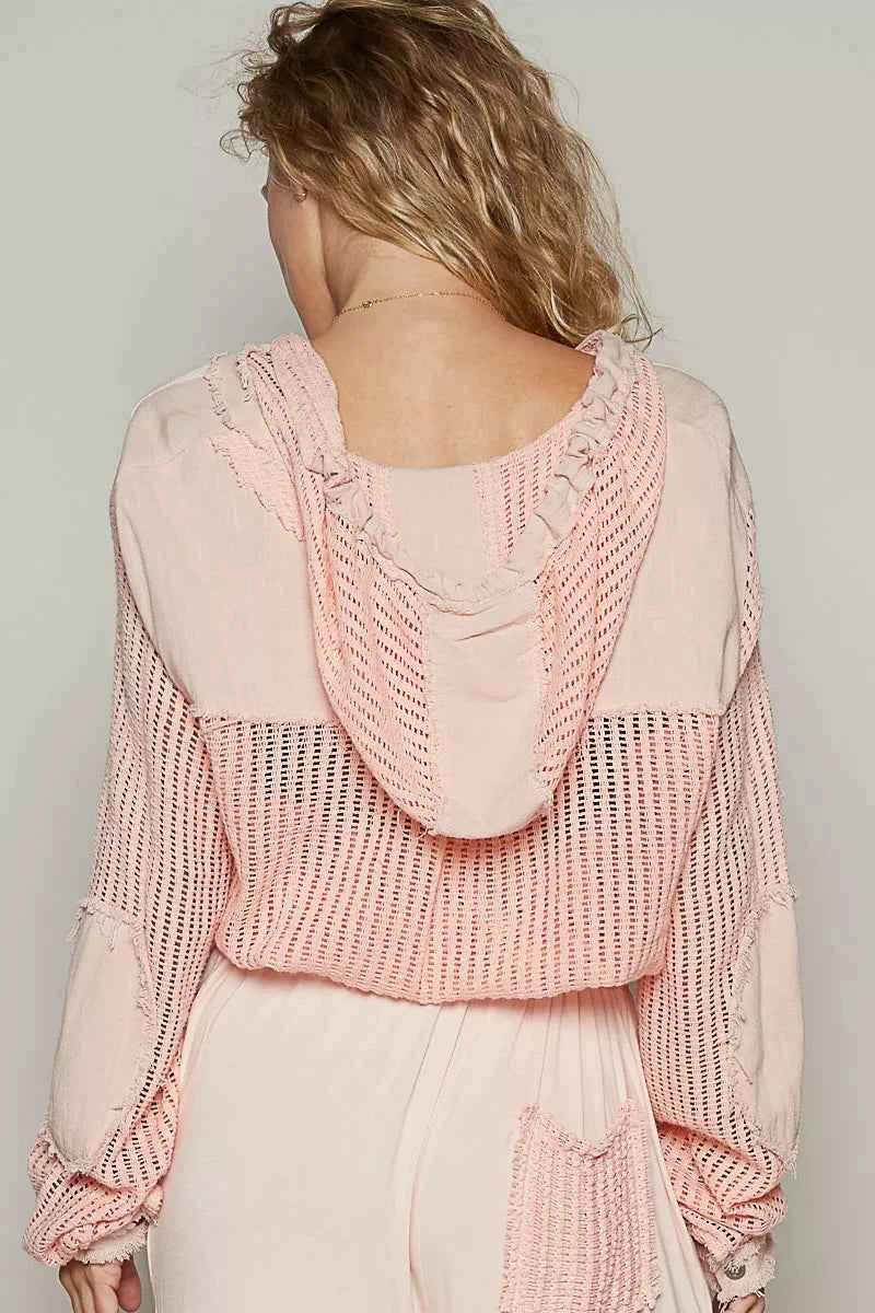 POL Texture Woven Button Down Hooded Shirt with Drawstring Hem ea9e1fd1-595a-4334-b5ba-3387627614b9-Max-Origin