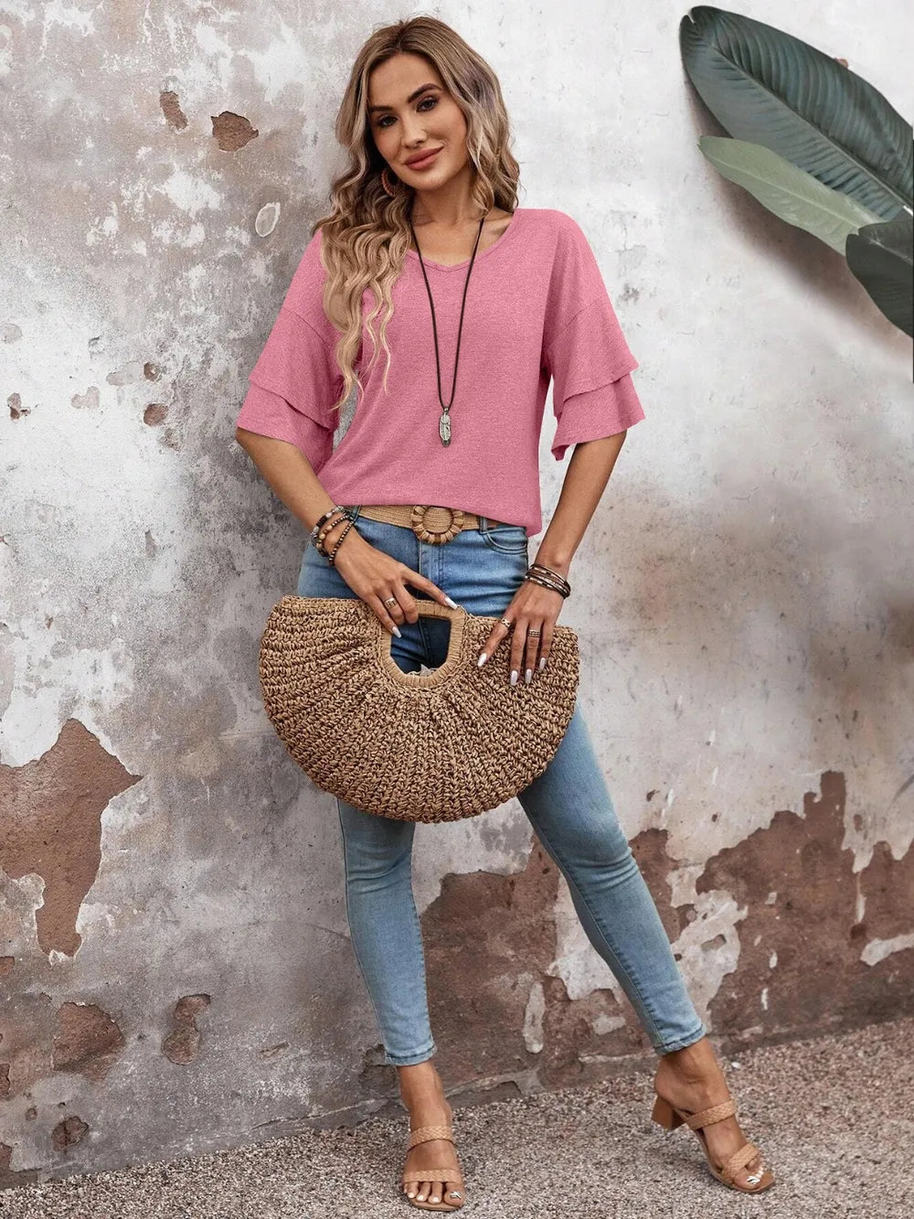 V-Neck Half Sleeve Blouse Dusty Pink eaa42a8d-cb0d-4c89-925c-640b1e0c2e26-Max