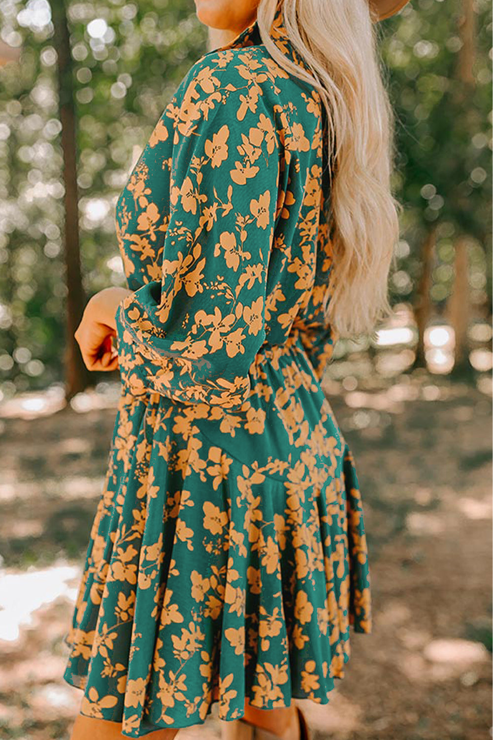 Green Floral Print Drawstring Flowy Short Dress eaa5eca492130a53