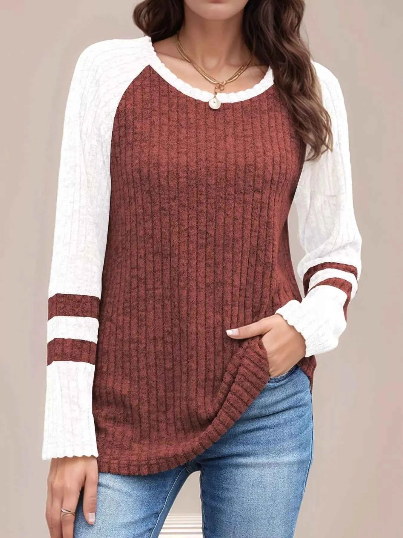 Ribbed Round Neck Raglan Sleeve Top eaa78e27-e680-4a54-b2fa-f9fc09cfc938-Max-Origin