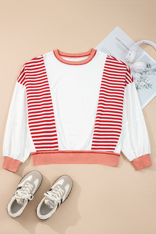 Red Striped Colorblock Patchwork Oversized Sweatshirt eaaa157eb8dc54db