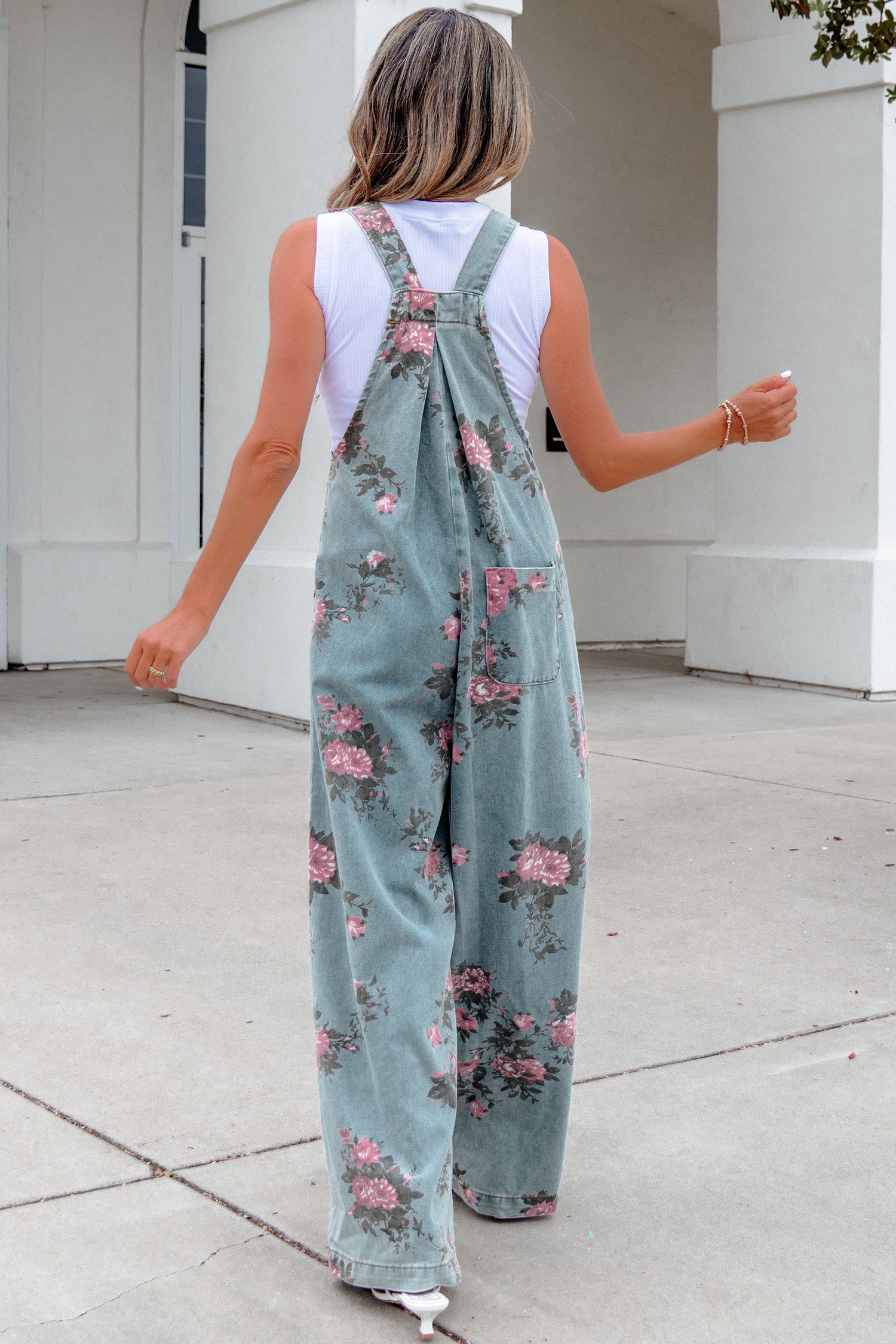 Beau Blue Floral Print Pleated High Waist Wide Leg Denim Jumpsuit eab07f887c547071