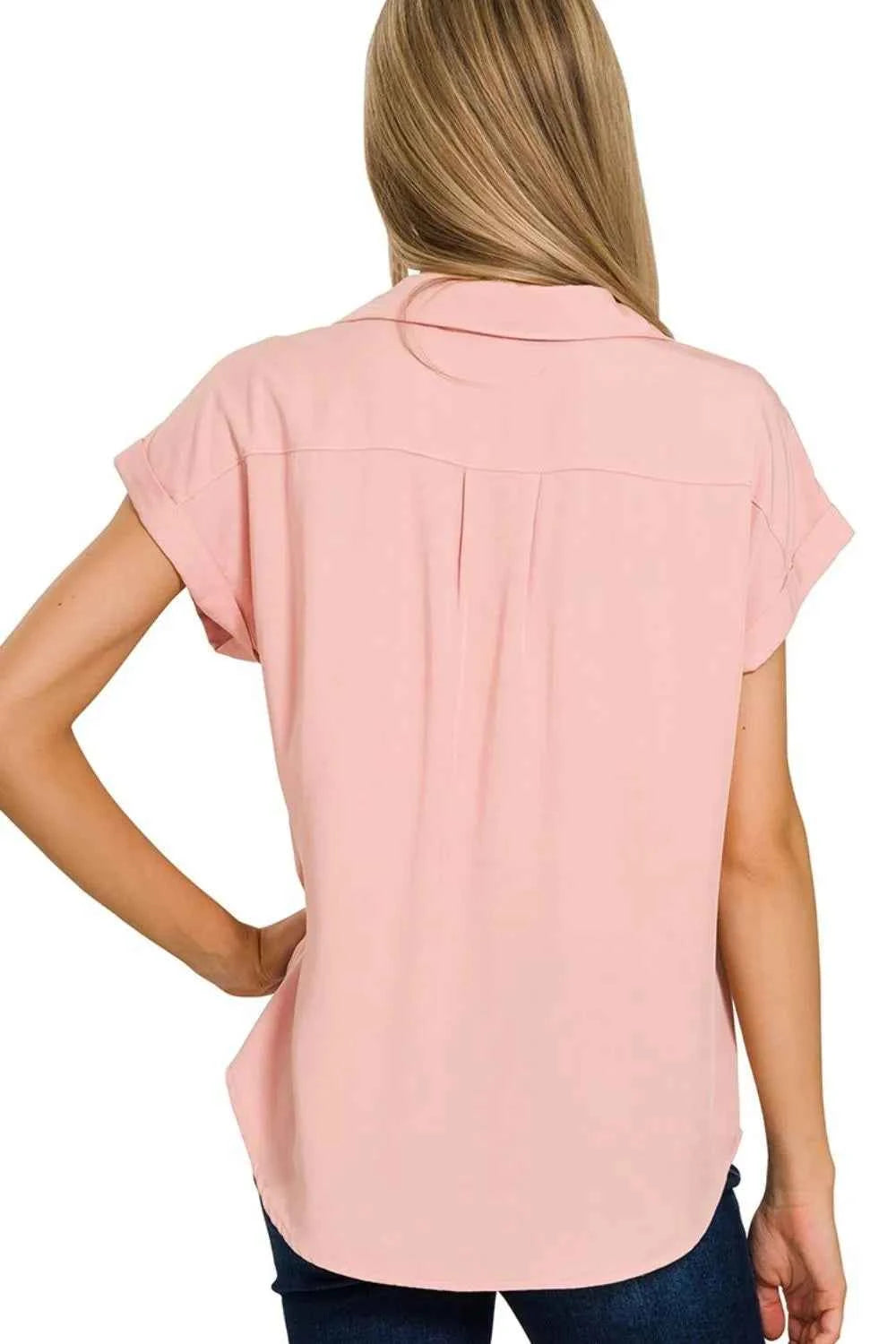 Tencel V-neck Collared Top W Front Flap Pockets eab8f9a9-ebe9-490a-92f8-185582fe6bf0-Max-Origin