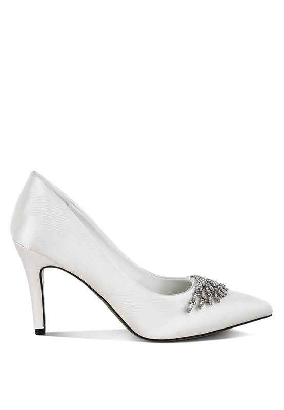 Rhodolia Diamante Brooch Detail Satin Pumps eaba78bc-e038-4a00-bbdb-7f610e116813