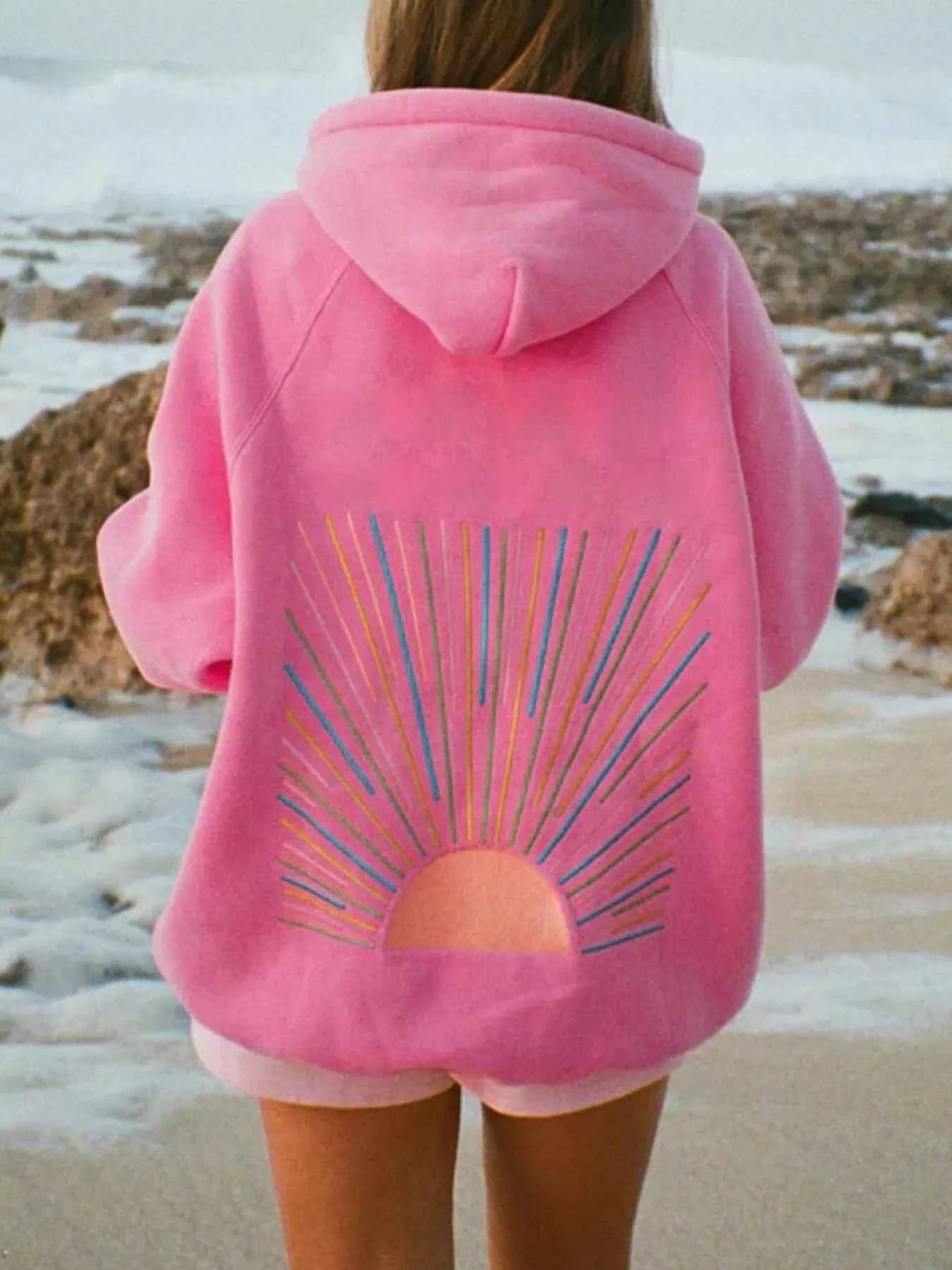Sunrise Graphic Drawstring Hoodie Pink eabdeb82-f524-42bd-a6c9-4aeb16598619-Max-Origin