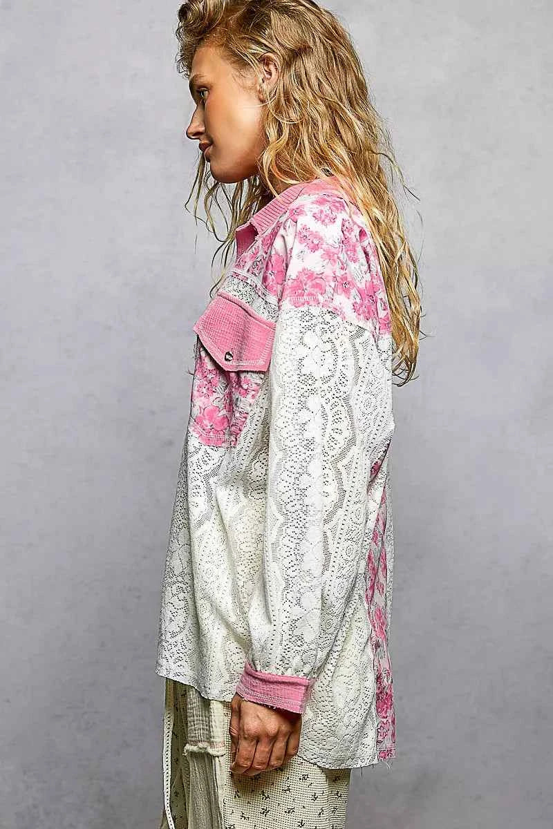 POL Floral Print Long Sleeve Lace Shirt with Front Pocket eabfda8f-8dc9-40f0-bdf4-3920a99eda9a-Max-Origin