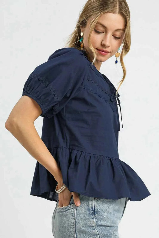Tie Front Puff Sleeve Blouse eac58b93-787a-4e94-aabc-4473cbd5e284-Max-Origin