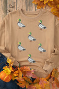 Khaki Sequin Mallard Duck Graphic Sequins Patch Baggy Sweatshirt Khaki 50%Polyester+50%Cotton eac7b505aeb7e174