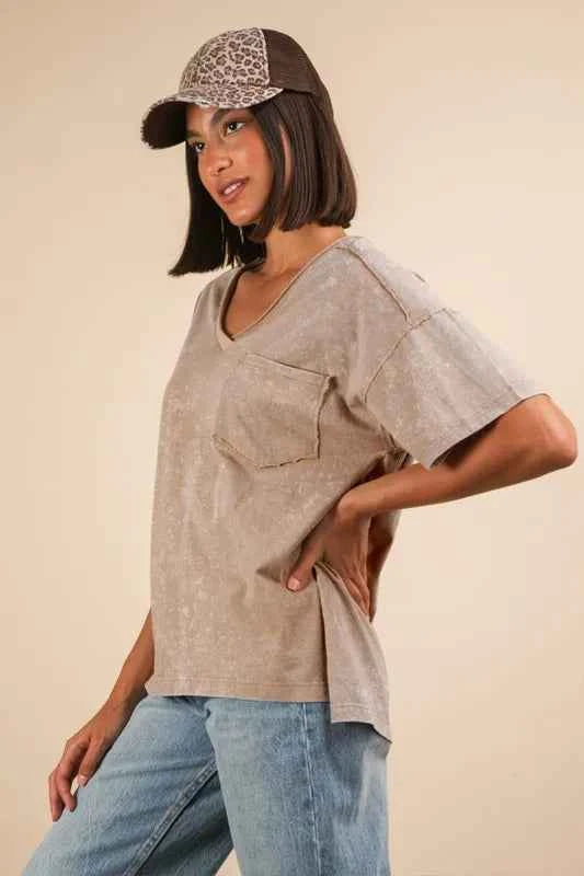 VERY J Mineral Washed V-Neck T-Shirt ead238f7d9884399b3295f0638cb7c74-Max-Origin