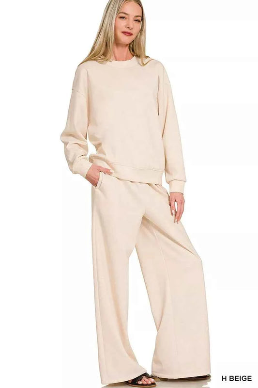 Zenana Scuba Crewneck Pullover and Pants Set H BEIGE ead29d03d498434da15b86049ac1052b-Max-Origin