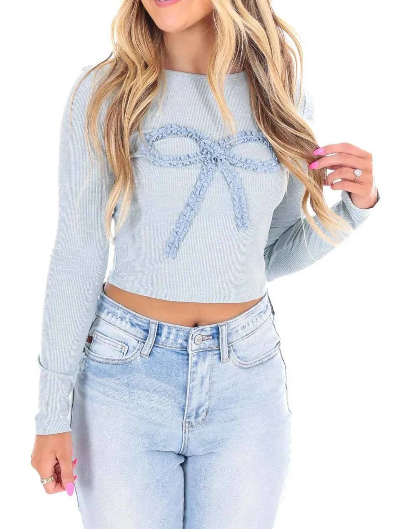 Bow Long Sleeve Fitted T-Shirt ead96d83-889b-4a69-8b4f-fdfdf41ab188-Max-Origin