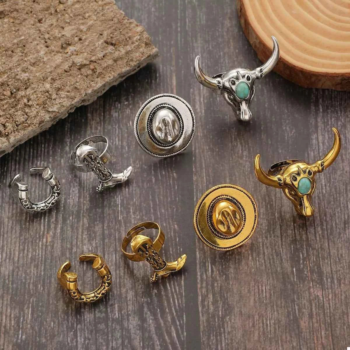 4 Piece Vintage Western Style Bull Head Rings eaddd6f6-f6c0-4166-b159-c999c356caaa-Max-Origin