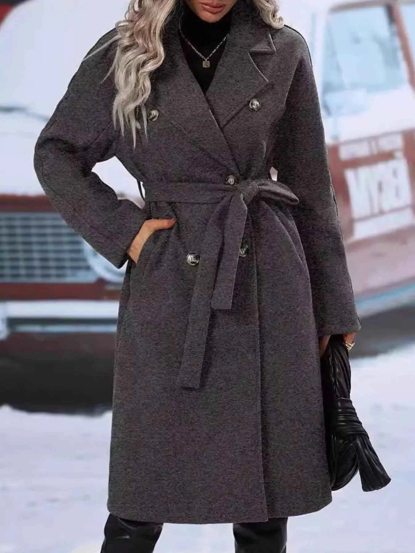 Double-Breasted Tie Waist Coat Dark Gray eade295c-7c19-4fb7-a61c-38d22e3d9751-Max-Origin