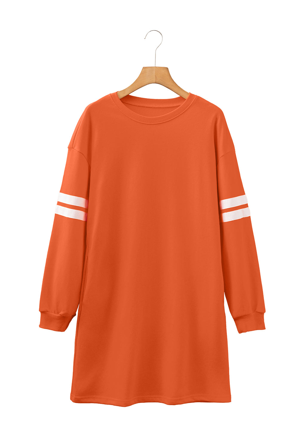 Tillandsia Purple Preppy Striped Sleeve Loose Mini Dress Orange 65%Polyester+35%Cotton eae8bb143d4284d5