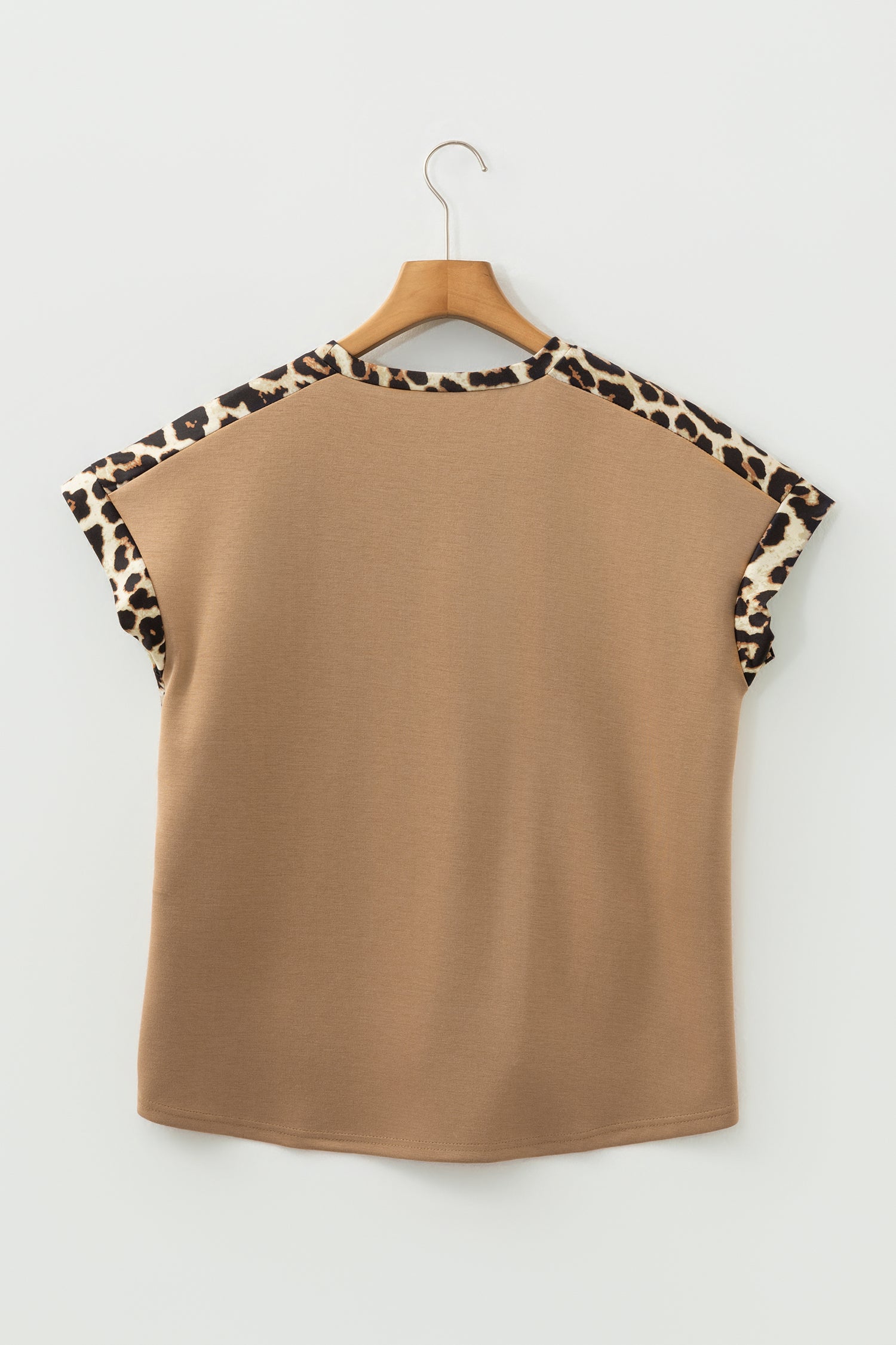 Sea Green Leopard Trim Round Neck Loose T Shirt eaeb1f0ed0bef2e6