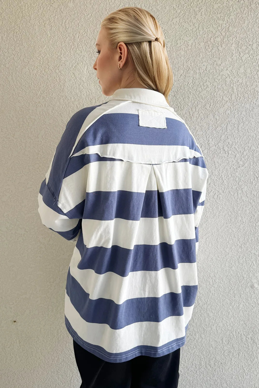 Oh Pima Cotton Wash Wide Striped Collared Neck Long Sleeve Top eaebeb99-d180-4154-8574-0c327cd84b66-Max