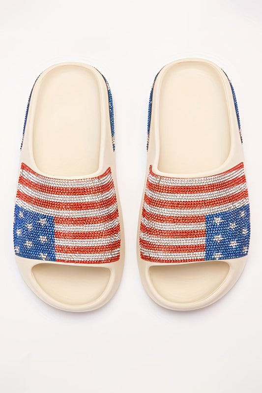Black Rhinestone American Flag Thick Sole Slides Shoes eaf0db237d8880d3