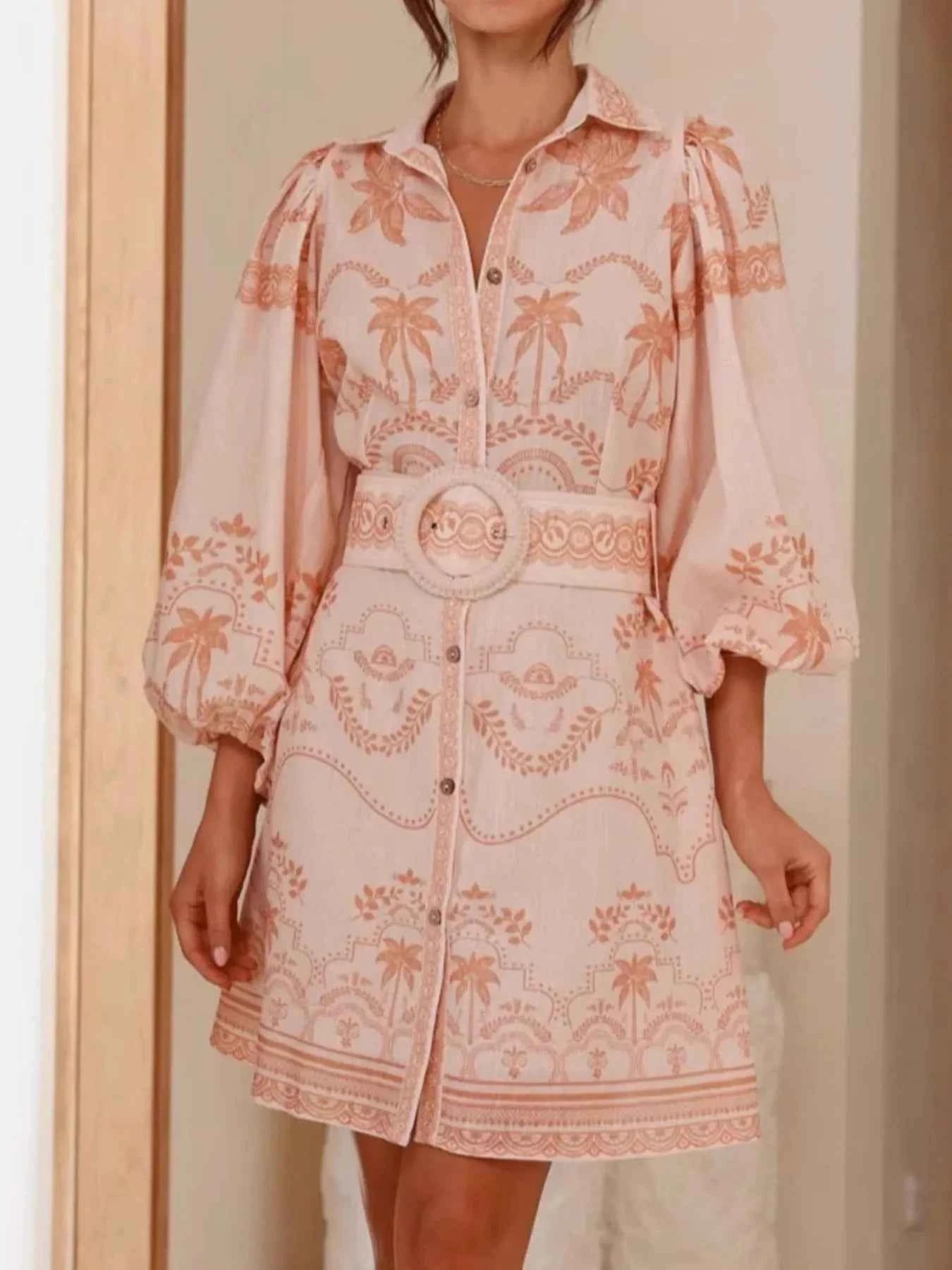 Printed Button Down Shirt Dress with Belt Pink eaf838b7-3b54-4aee-9d40-8578d86f2a27-Max-Origin