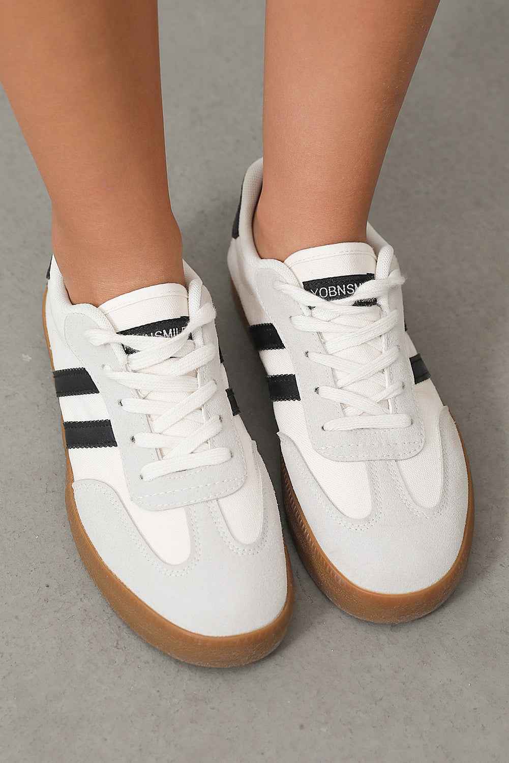 White Striped Lace Up Flat Sneakers eafbb8bf6f539332