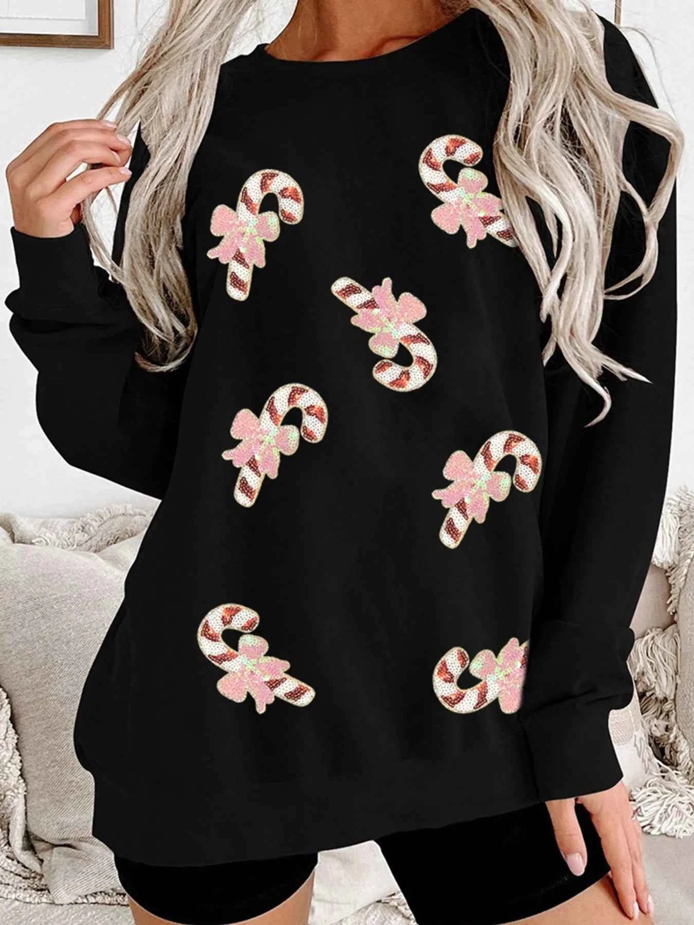 Christmas Candy Cane Sequin Patch Baggy Sweatshirt eafc6233999b45c3ad6086e4df831784-Max-Origin