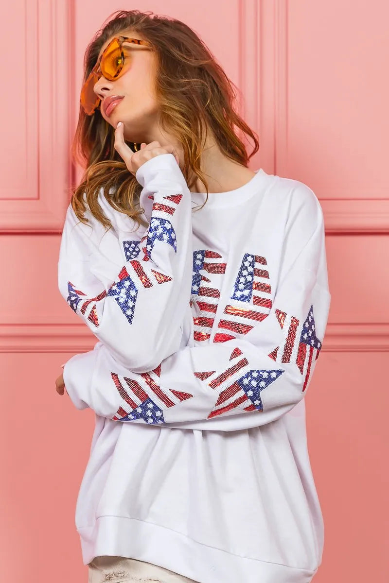BiBi American Flag USA and Star Sequin Sweatshirt eafe46e4985f42ce8e53965ffaafeffa-Max-Origin