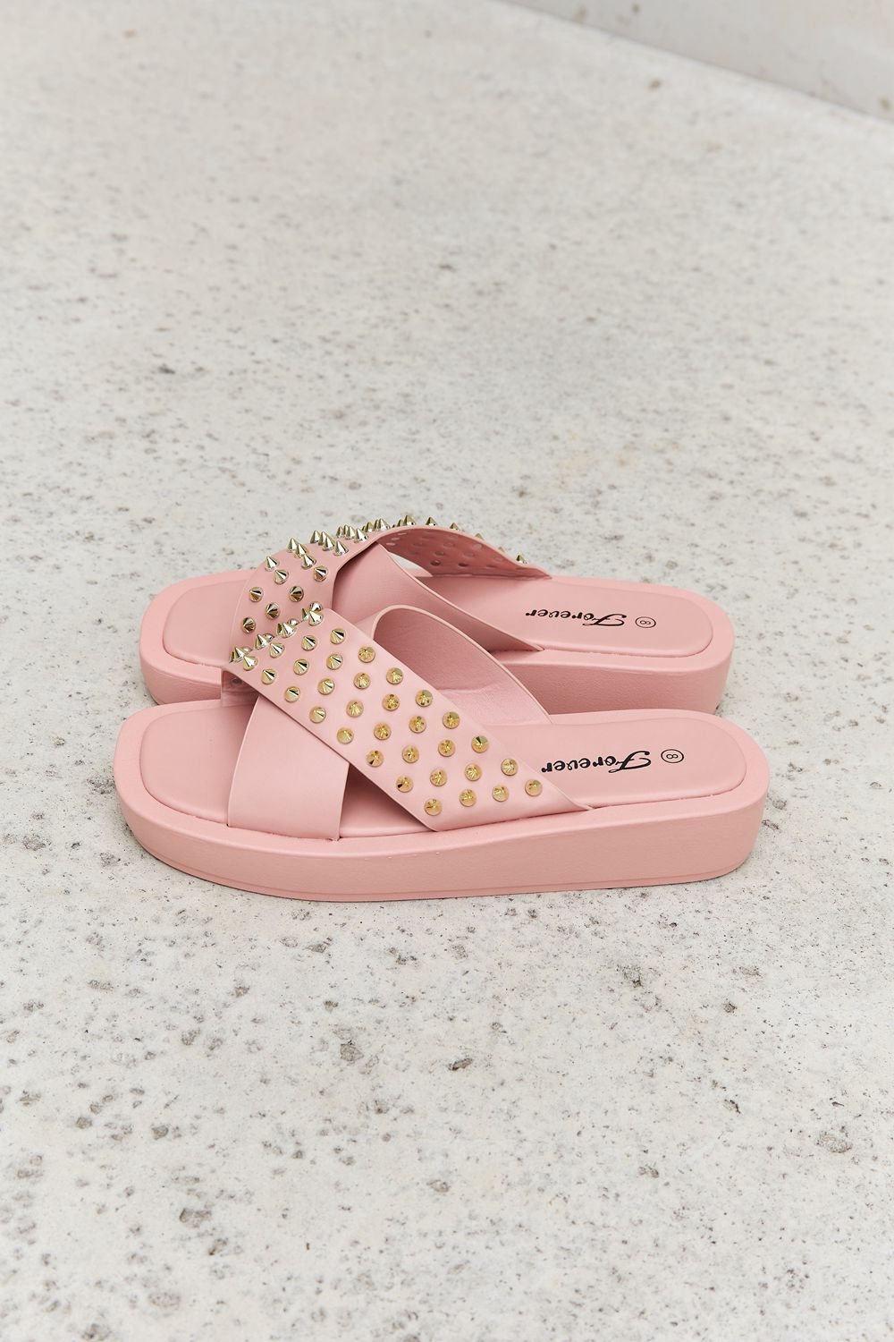 Forever Link Studded Cross Strap Sandals in Blush eb014cf6731647e1b5eae96a15a9f5ee-Max