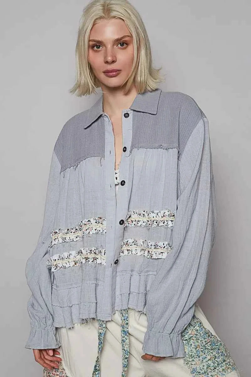 POL Button Down Floral Trim Ruffle Washed Shacket eb0254b4-2a55-42e2-84da-e7de50d43987-Max-Origin