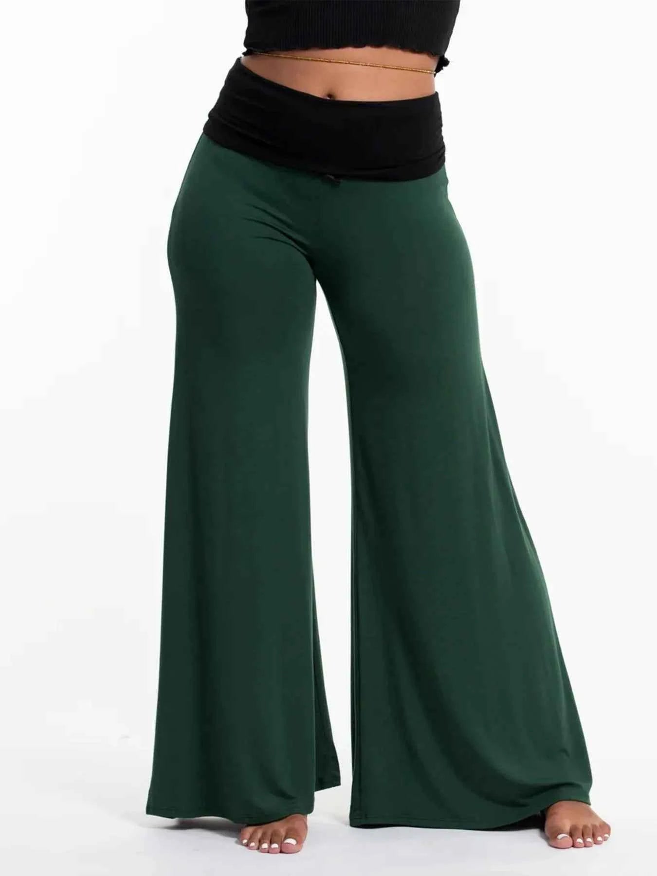 High Waisted Wide Leg Yoga Pants with Contrast Waistband