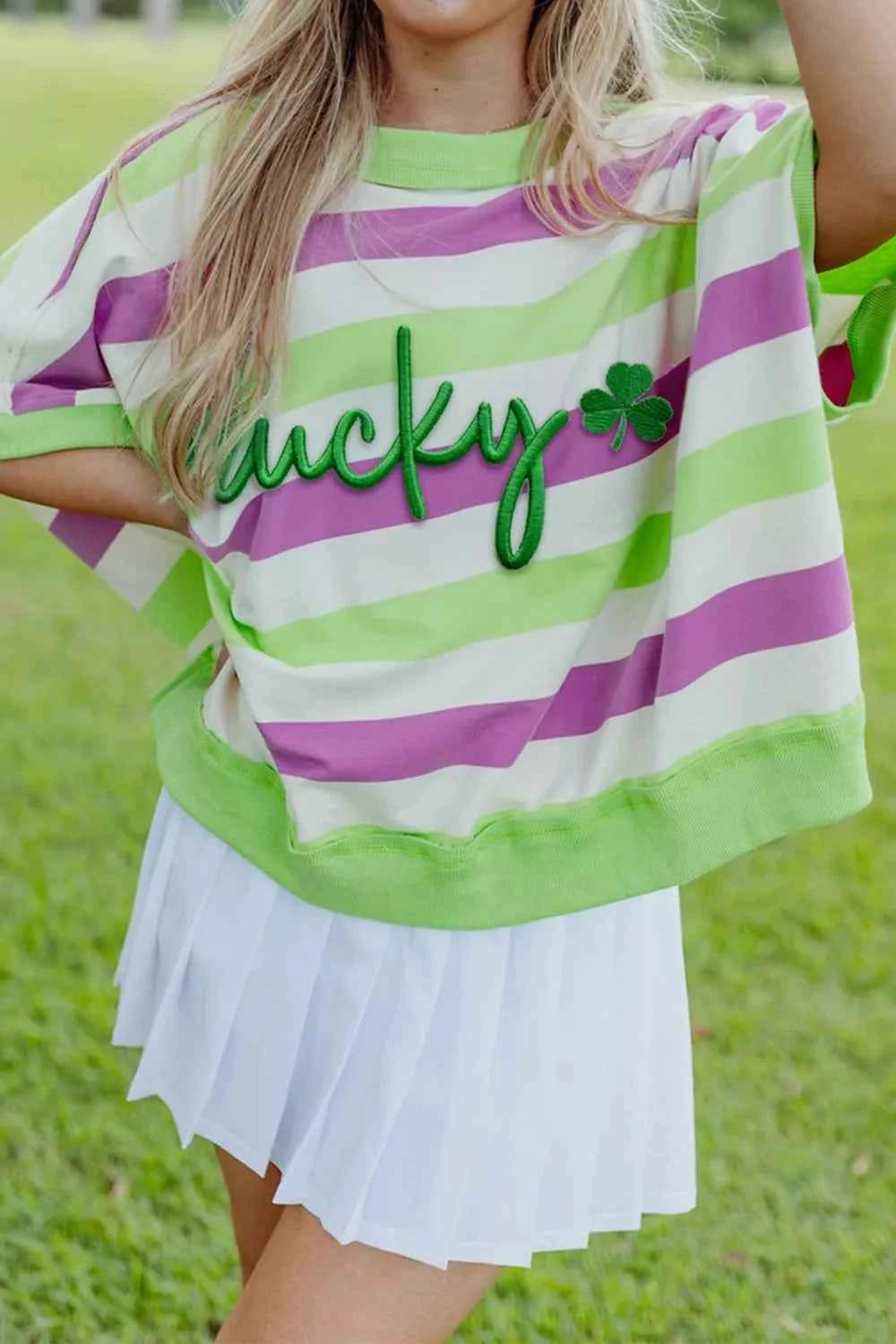 Lucky Striped Round Neck T-Shirt