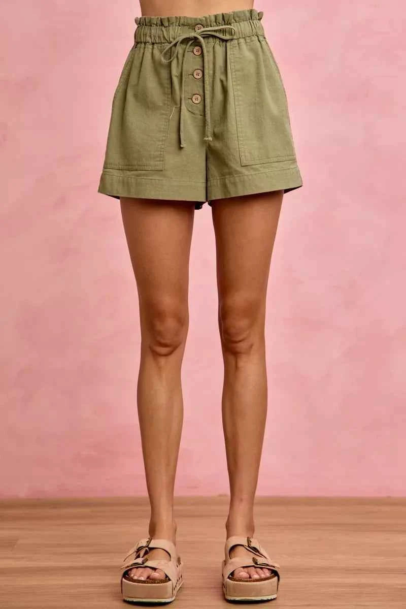 SO ME Paper Bag Patch Pocket Drawstring Twill Shorts eb08216176b6421e9f7d0537246349c0-Max-Origin