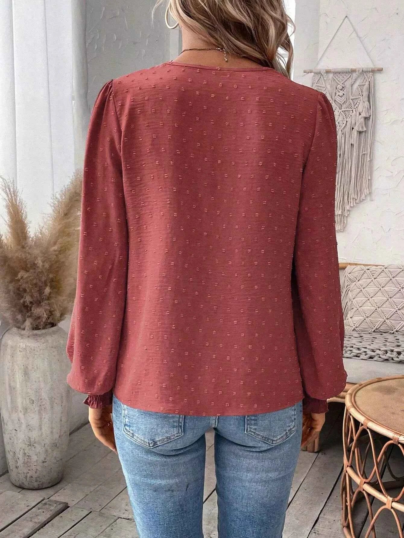 Swiss Dot Lace Detail Long Sleeve Blouse eb094d7e-6feb-44ec-a573-682fbbe0c2c3-Max-Origin
