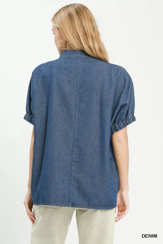 Embroidered Denim Puff Sleeve Top eb120ae8-7407-4fe5-aff4-0479933721bf-Max-Origin