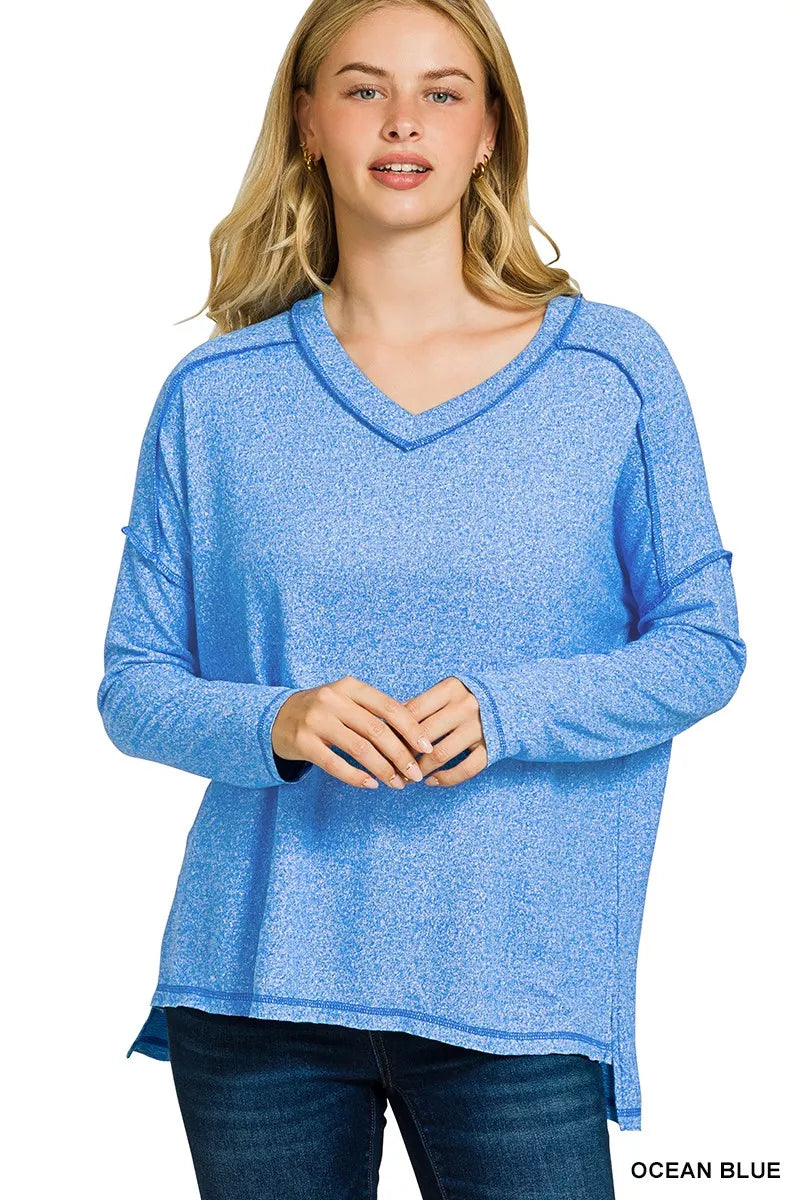 Zenana Soft Melange Hacci Exposed Seam Hi-low Tee OCEAN BLUE eb1a8510911349df9c12456d7c9ab734-Max-Origin