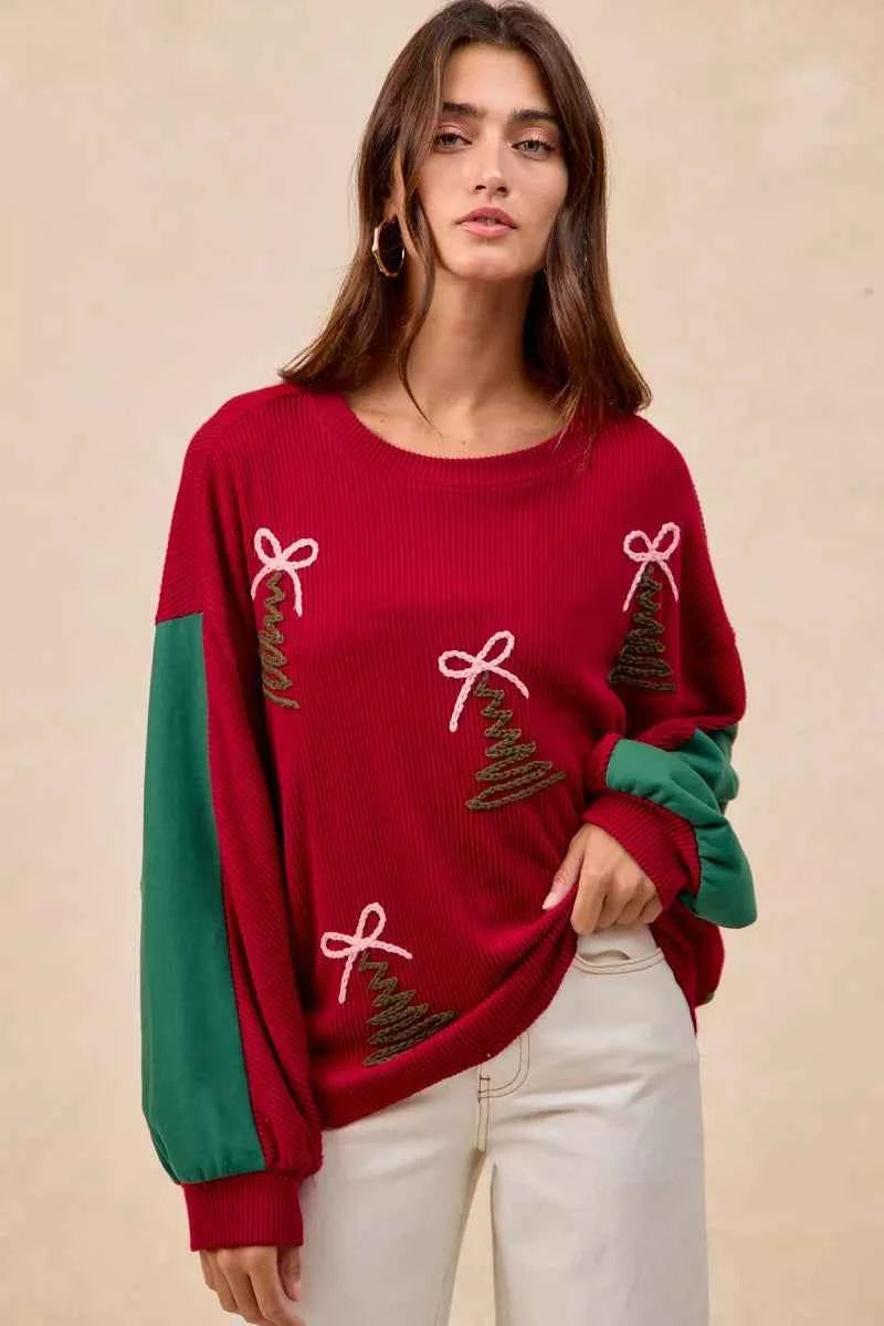 BiBi Christmas Theme Tree Embroidered Sweater RED eb1e2ba1f5a4470f8a73a4d16f2150c3-Max-Origin