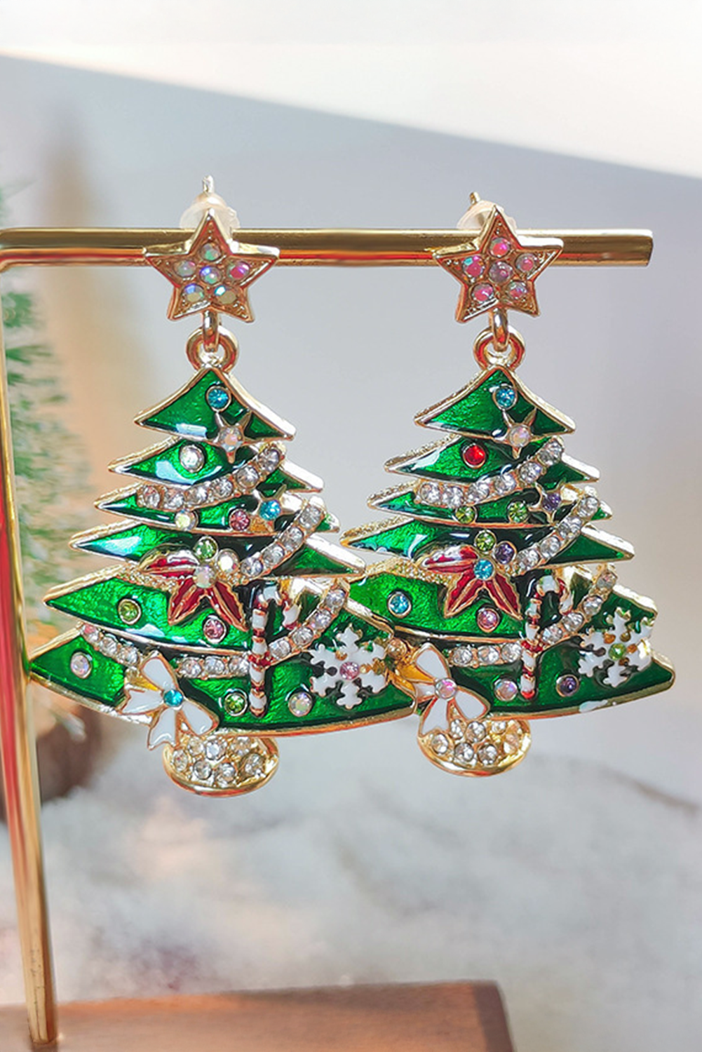 Bright Green Rhinestone Christmas Tree Drop Earrings eb1f486de93ac109