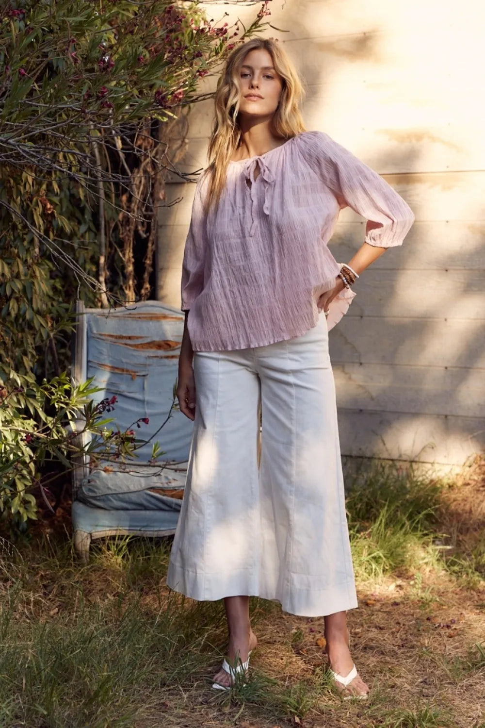 In February Textured Tie Neck Blouse eb23a4d9-9a7d-478c-bcbd-d5b0dc24a00f-Max