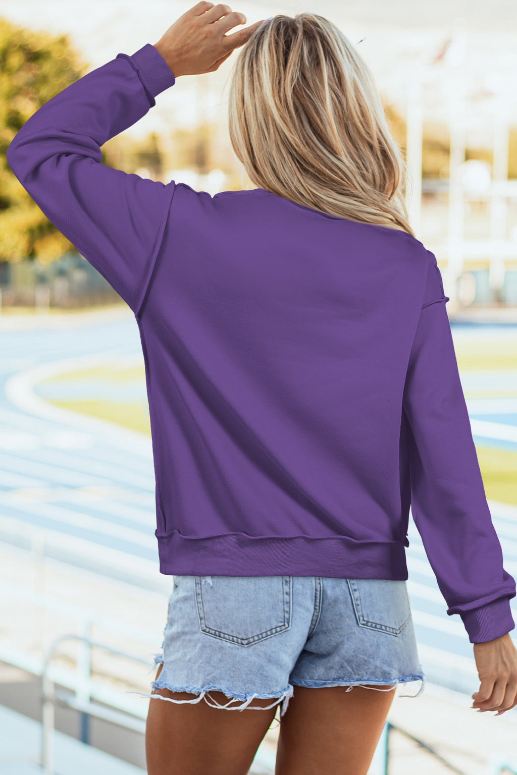 Tillandsia Purple Oversize Drop Shoulder Reversible Mock Neck Sweatshirt eb270a44aee5e6e1
