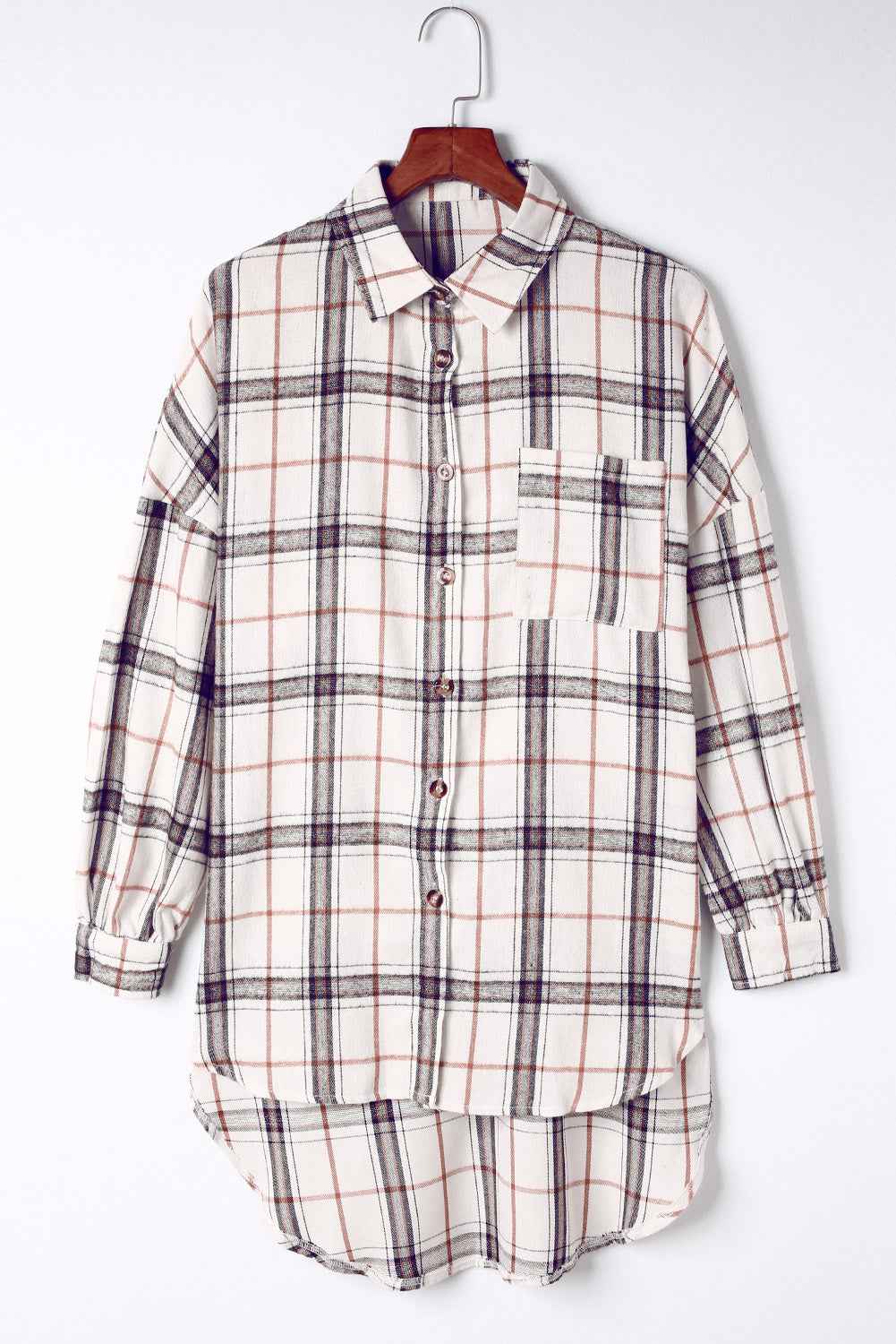 White Plaid Slits Bishop Sleeve Oversized Shacket eb30cc8fc58ce675