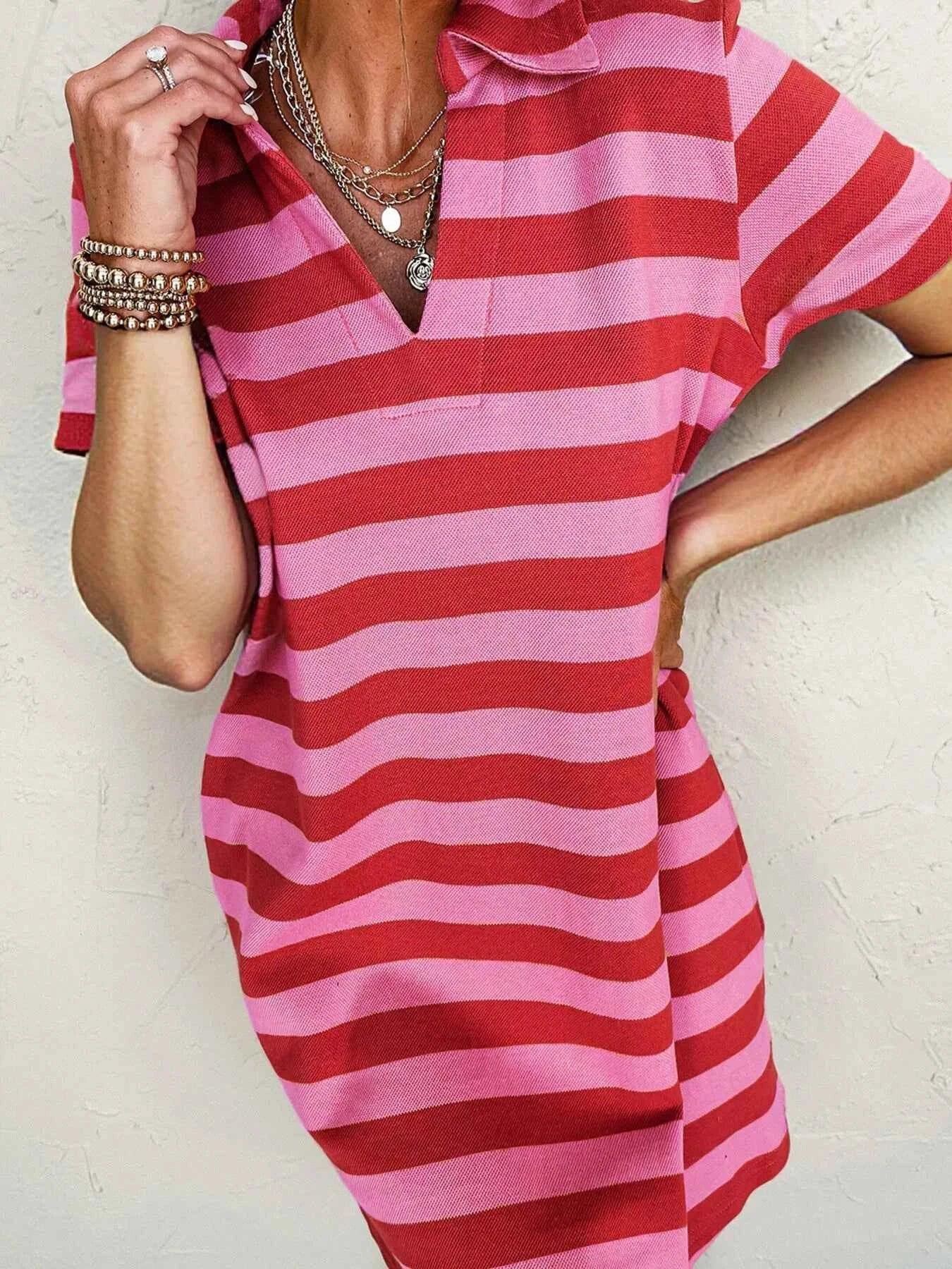 Striped Johnny Collar Short Sleeve Dress eb322abeab024aaca48d1c1f76f26173-Max-Origin