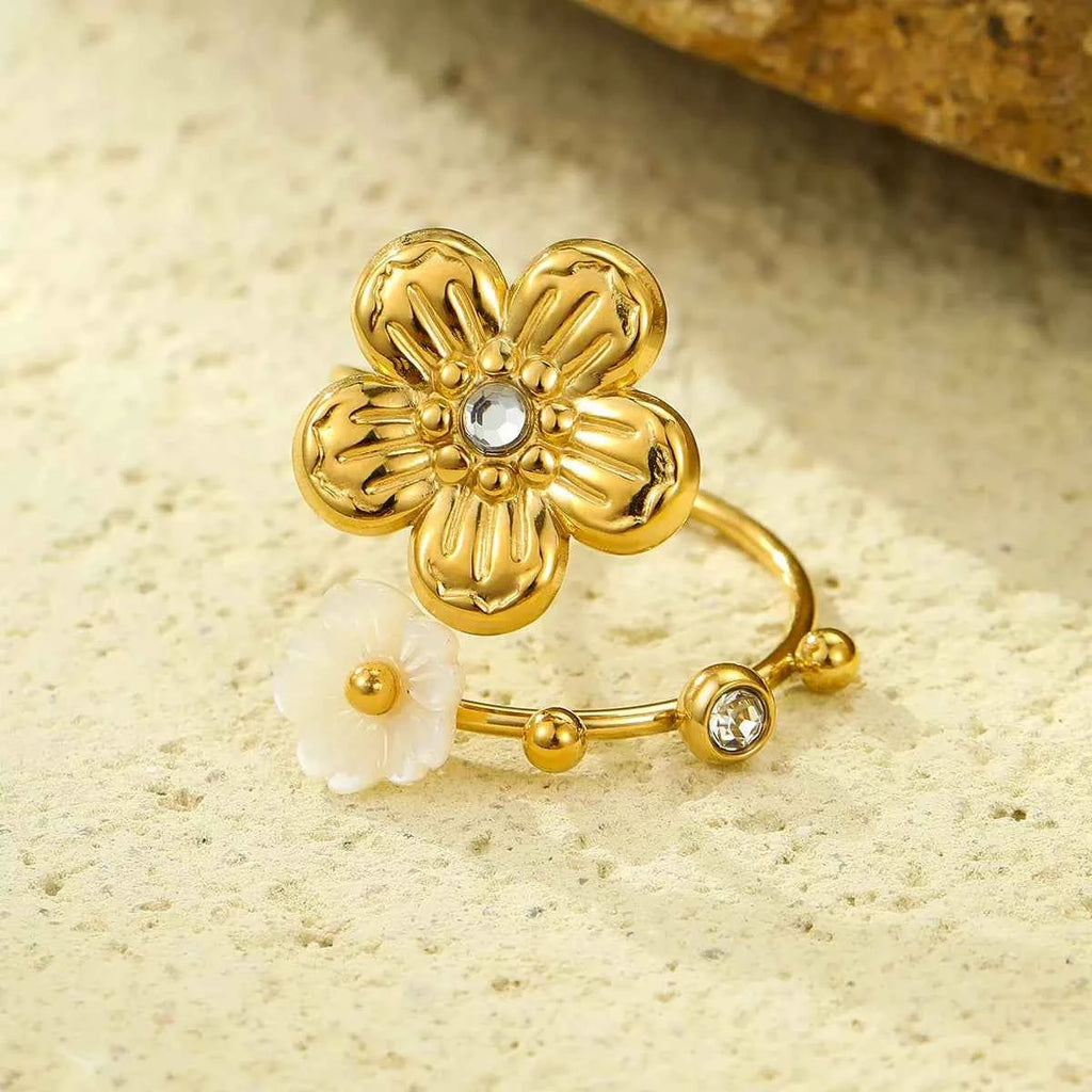 18K Gold-Plated Flower Open Ring Gold One Size eb33498b-1ac4-42da-9e8b-6aa54ccd48b6-Max-Origin