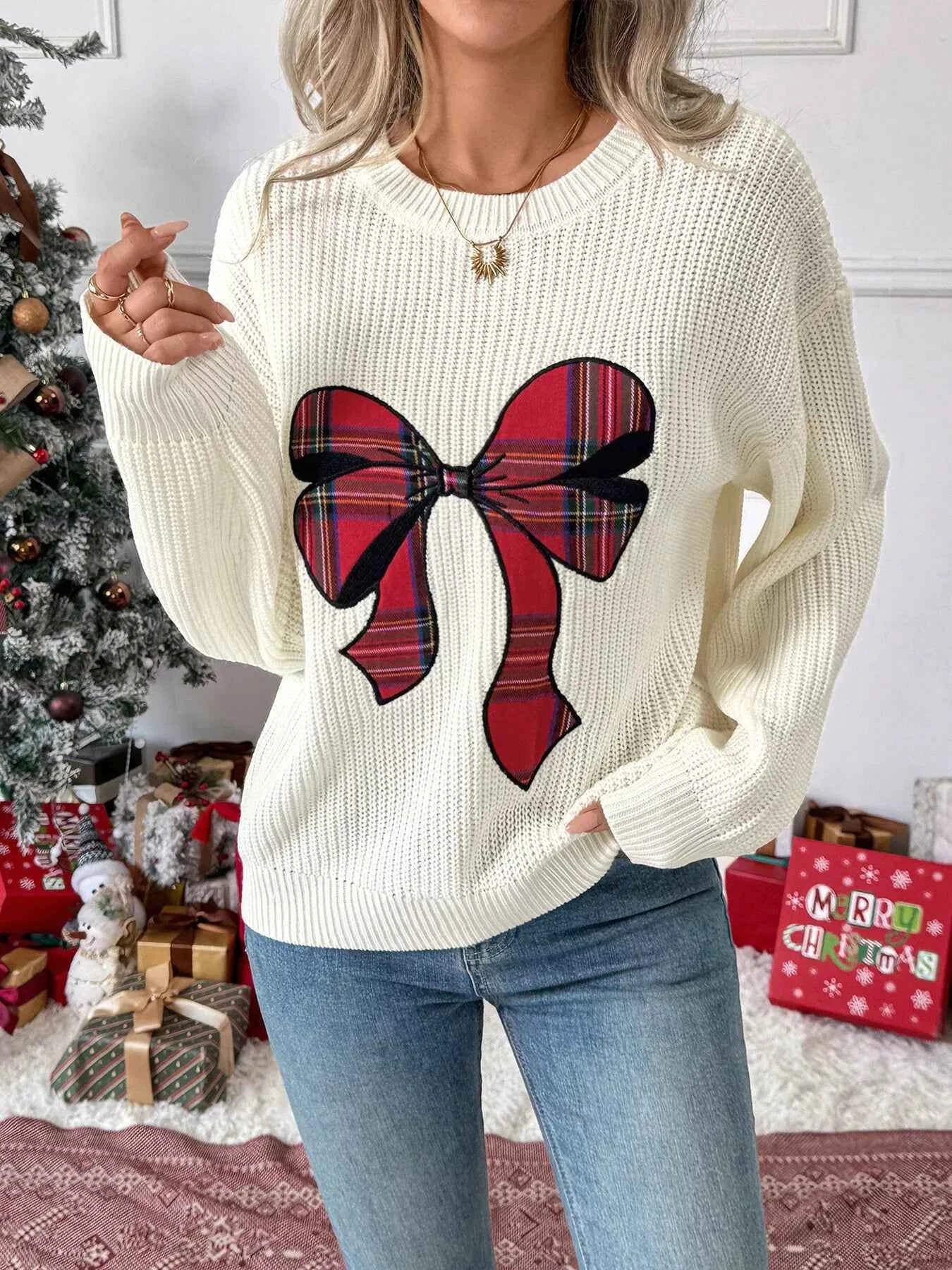 Christmas Bow Dropped Shoulder Sweater eb379251d17d4e0cb43f0abafef9102b-Max-Origin