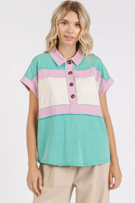 Mittoshop Color Block Henley Short Sleeve Polo Shirt eb3a8c29-4065-4dae-bd4f-3c65f397640a-Max