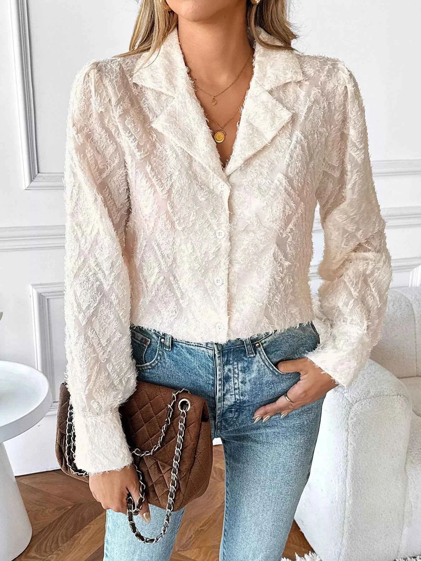 Textured Long Sleeve Button-Up Shirt