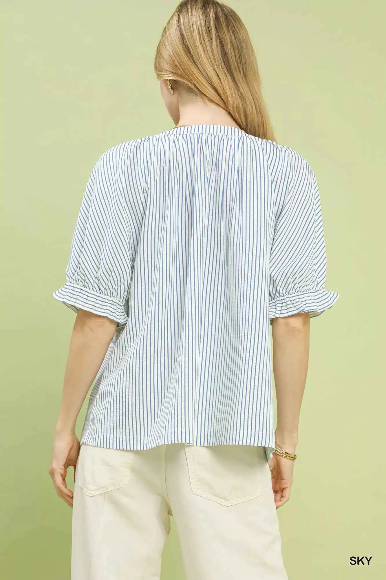 Umgee Stripe V-Neck Blouse eb40f05c-849d-4e49-a887-5982d4dcfcfa-Max-Origin