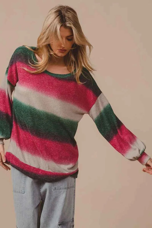 BiBi Striped Gradation Print Knit Top eb42db3982f84ead9a32dda757ec34c5-Max-Origin
